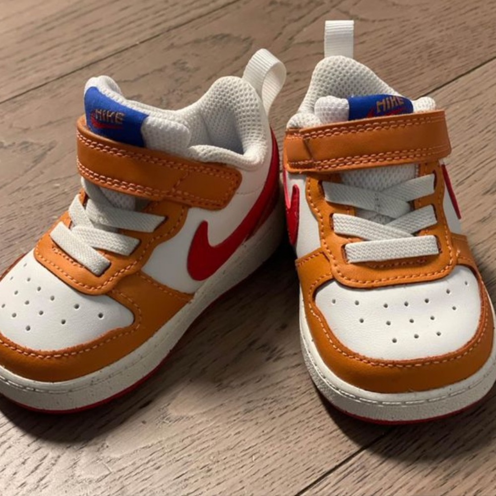 Nike baby sneakers orange white and red